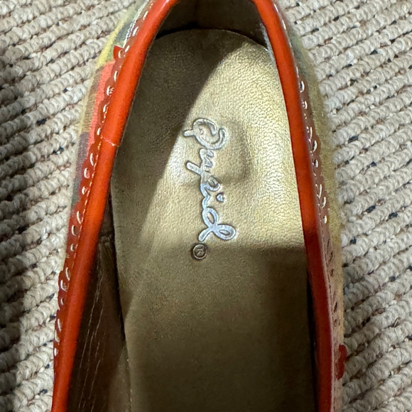 Qupid Yellow Red Plaid Multicolor Plaid Fabric Bow Heels Women 8 - Picture 3 of 8